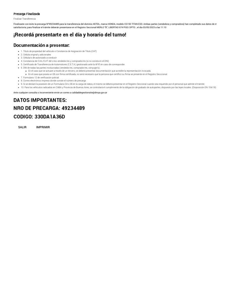 Formulario 08 Automotor, Transferencia Digital, Presupuesto Costos ...