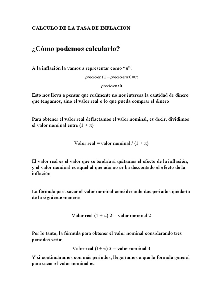 Calculo de La Tasa de Inflacion | PDF | Inflación | Tasa de interés real