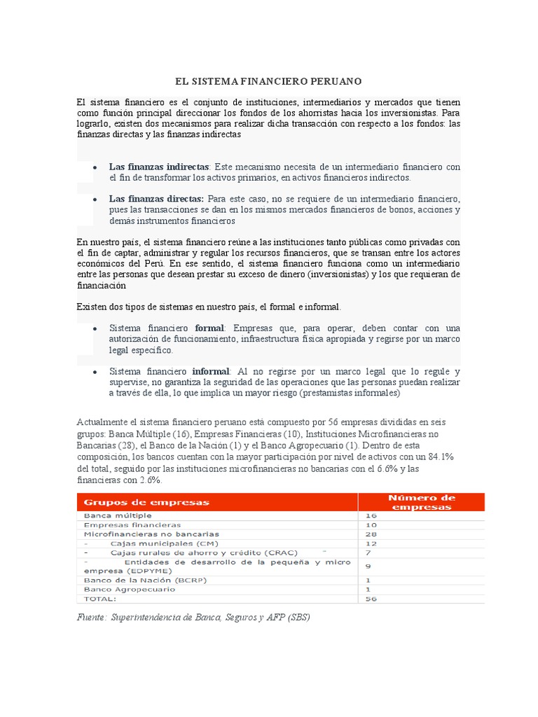 Sistema Financiero Peruano: Estructura y Función | PDF | Bancos ...