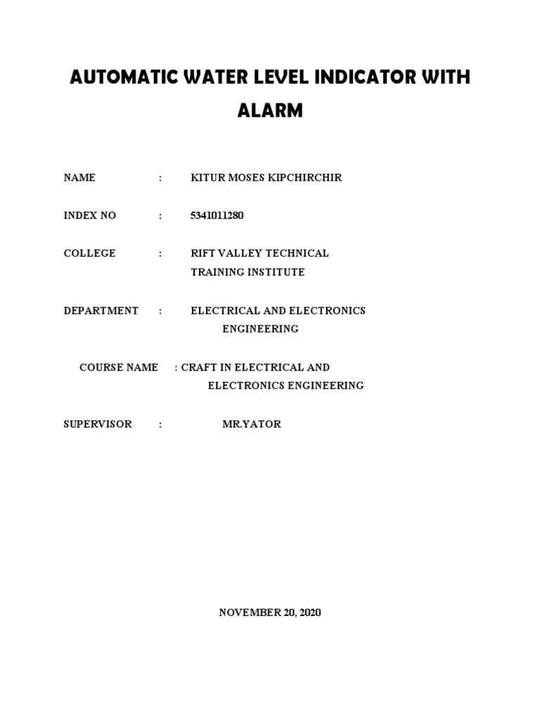 Automatic Water Level Indicator With Alarm PDF Rectifier Diode