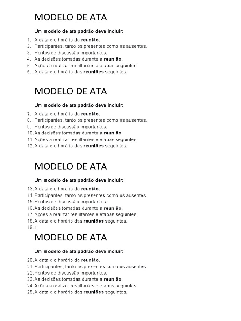Modelo Padrão de Ata de Reunião | PDF