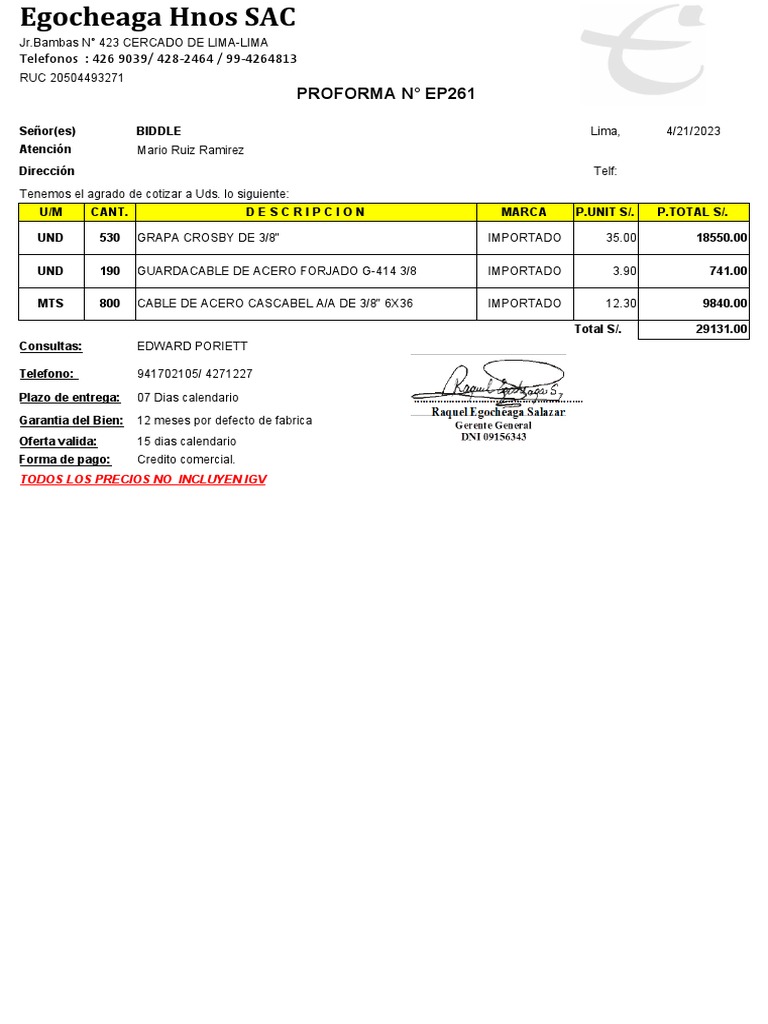 Proforma de venta de materiales de construcci n pdf