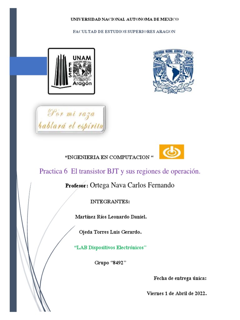 PRÁCTICA VI El Transistor BJT y Sus Regiones de Operación PDF