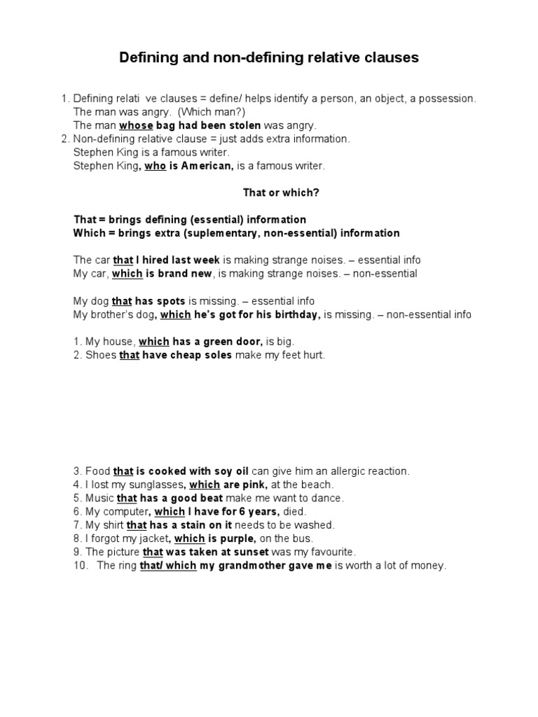 2023.02.28 Defining and Non-Defining Relative Clauses | PDF