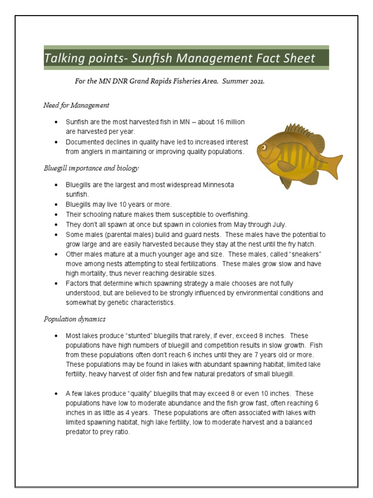 Talking PointsSunfish Management Fact Sheet For The MN DNR Grand