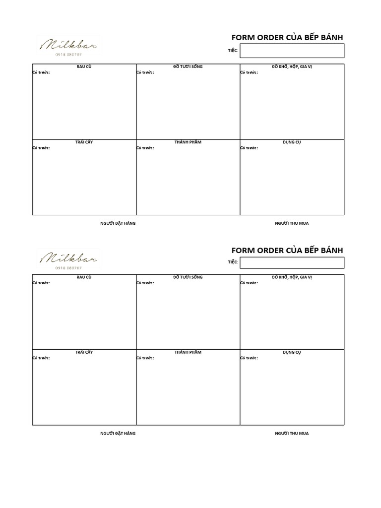 Milkbar - form order của Bếp - Linh edit 6.4.2023 | PDF