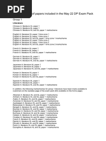 Examination Paper and Markscheme Pack. - May 2022 Examination Session - List of Papers Included in The May 22 DP Exam Pack - 38062