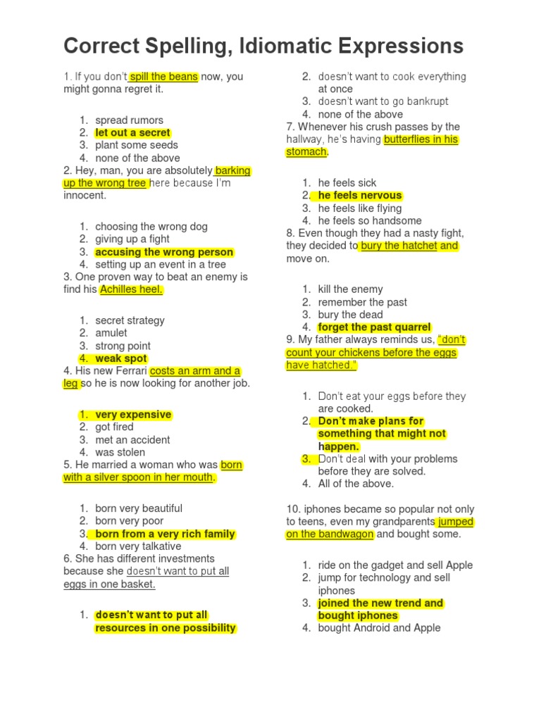 Spelling and Understanding Idioms | PDF