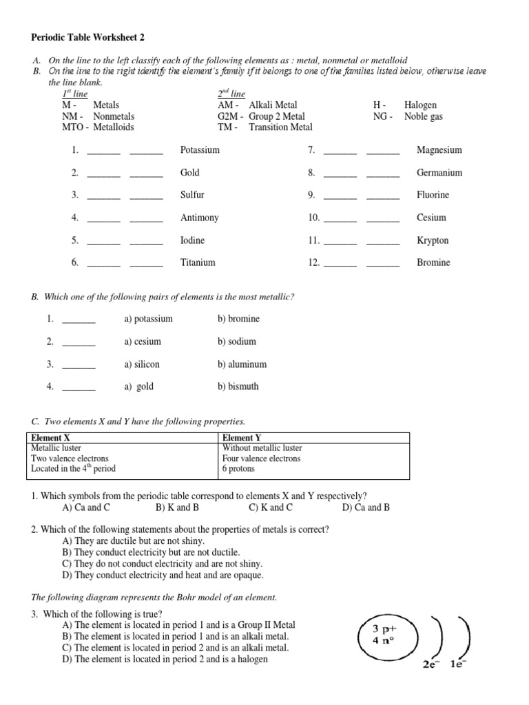 Periodic Table Worksheet 2 Activities | PDF | Chemical Elements ...