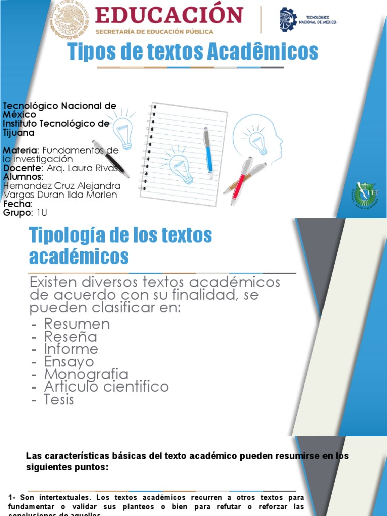 Tipos de Textos Academicos | PDF | Conocimiento | Cognición