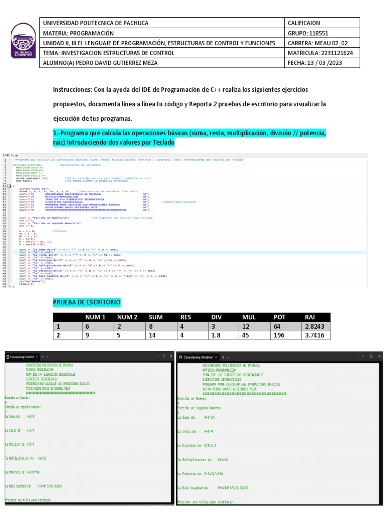 Ide C++ Ejercicios Secuenciales | PDF | Programación de computadoras ...