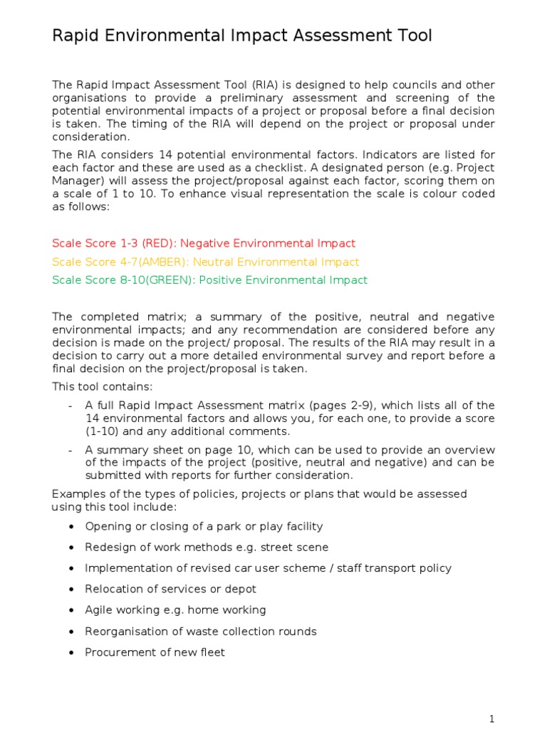 Rapid Environmental Impact Assessment Toolkit PDF Efficient Energy
