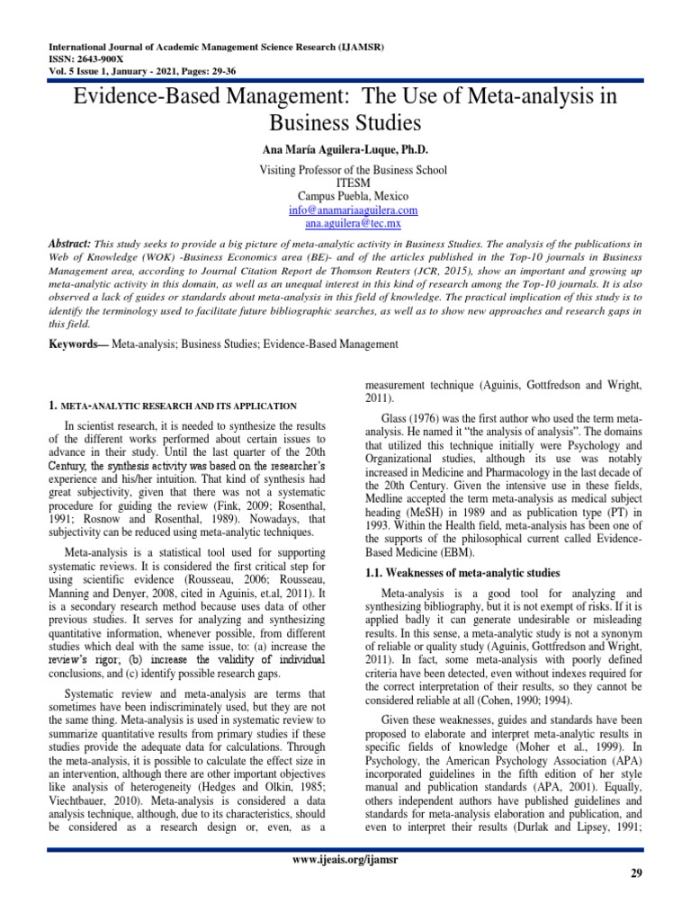 Evidence-Based Management | PDF | Meta Analysis | Systematic Review