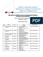 Time-Table of Certificate Course On Fundamental of Banking Operations and Examination