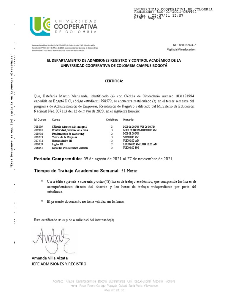 Certificado de Estudio UCC 2021 | PDF