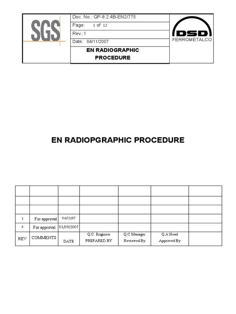 Radiographic Testing Procedure PDF Radiography Welding