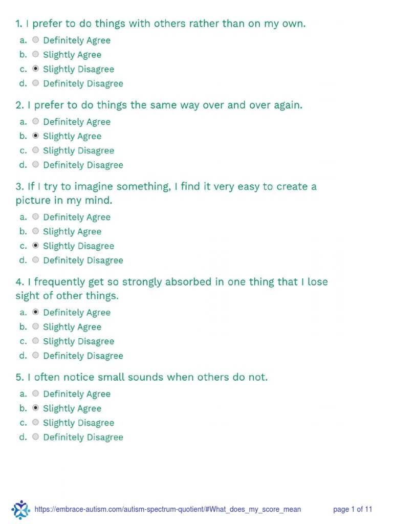 Autism Spectrum Quotient Guide | PDF