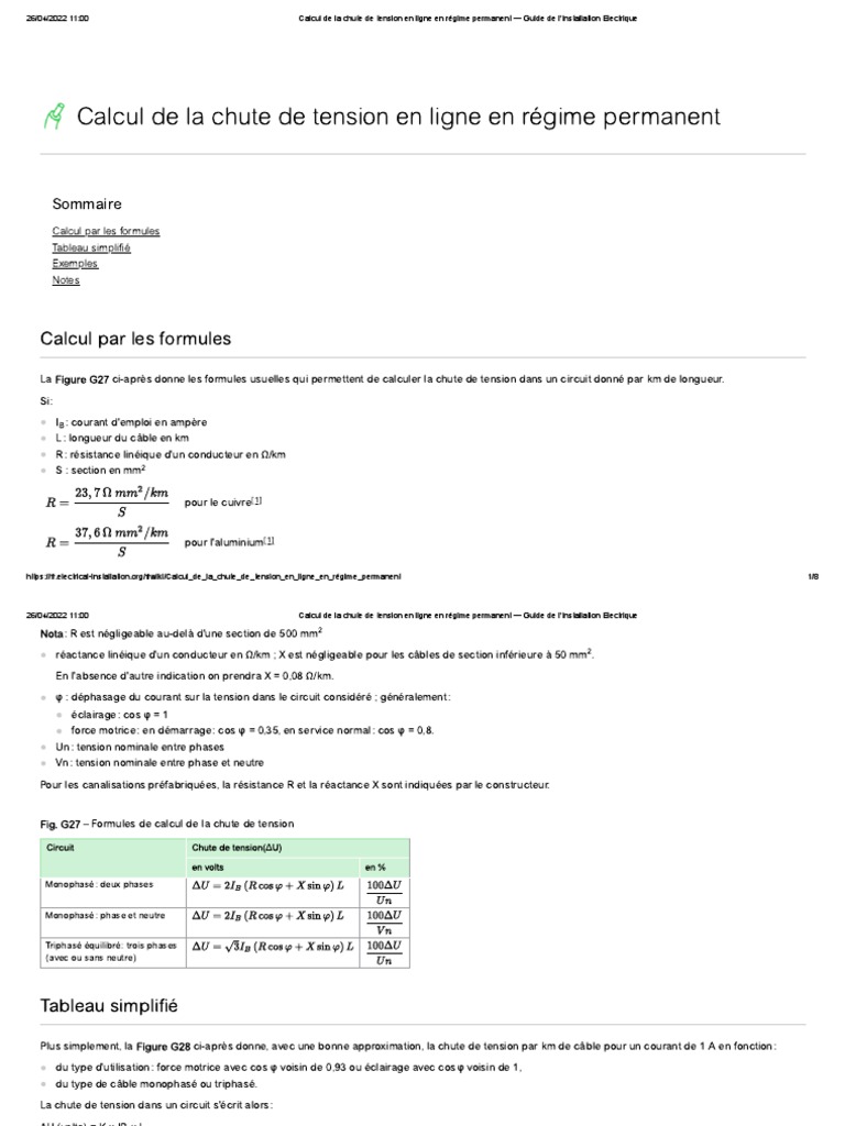 Calcul de la chute de tension en ligne PDF Technologie et ingénierie — free download