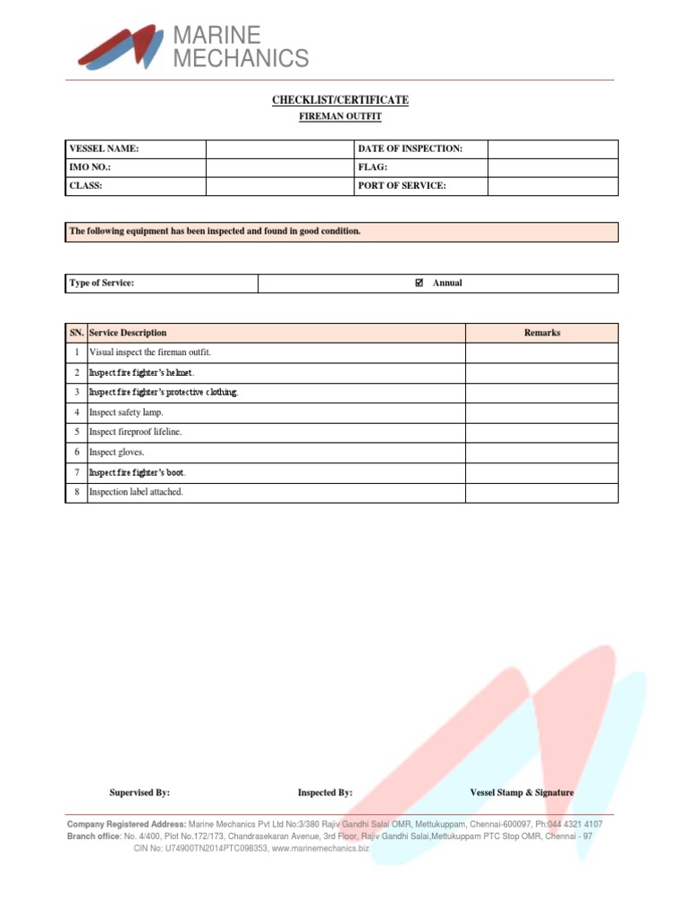 Fireman Outfit Inspection Checklist | PDF