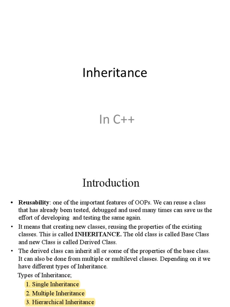 CPP Inheritance Guide | PDF | Class (Computer Programming ...