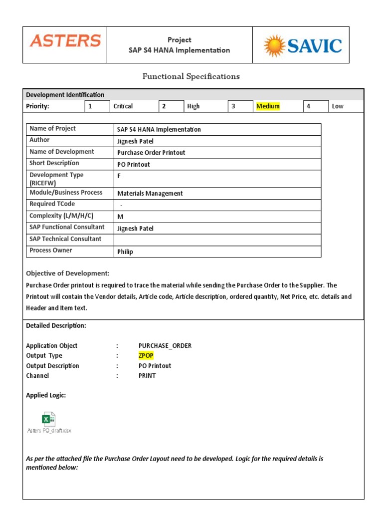 SAP S4 HANA PO Printout Development | PDF