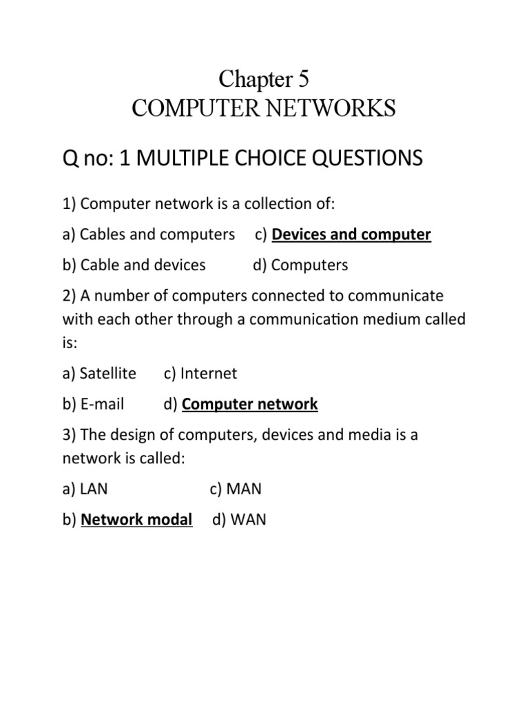 Multiple choice questions on computer networks topics including lan