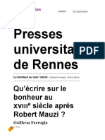 Le Bonheur Au Xviiie Siècle - Qu'écrire Sur Le Bonheur Au Xviiie Siècle Après Robert Mauzi - Presses Universitaires de Rennes