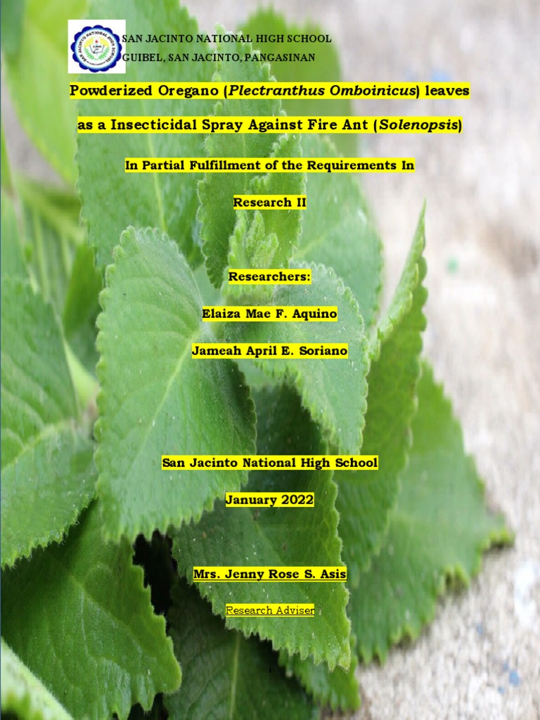 Oregano Leaf Powder Bug Spray Kills Fire Ants PDF Insecticide