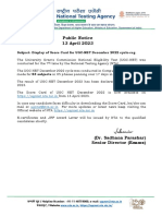 Public Notice 13 April 2023: Subject: Display of Score Card For UGC-NET December 2022 Cycle-Reg