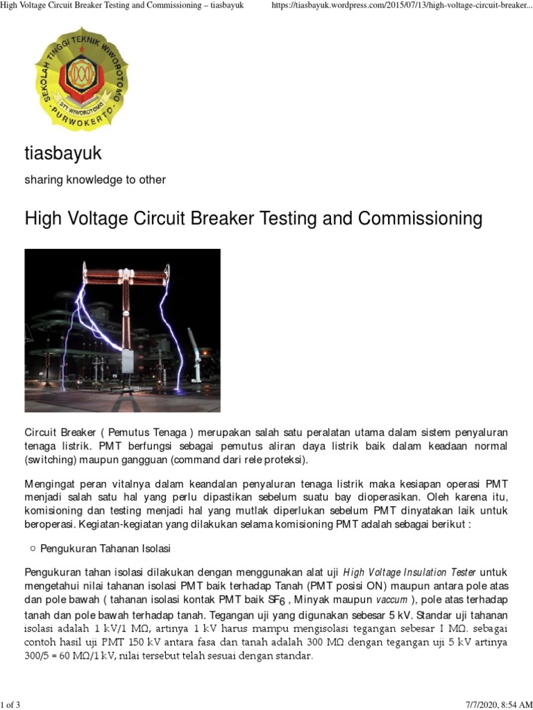 High Voltage Circuit Breaker Testing and Commissioning - Tiasbayuk | PDF