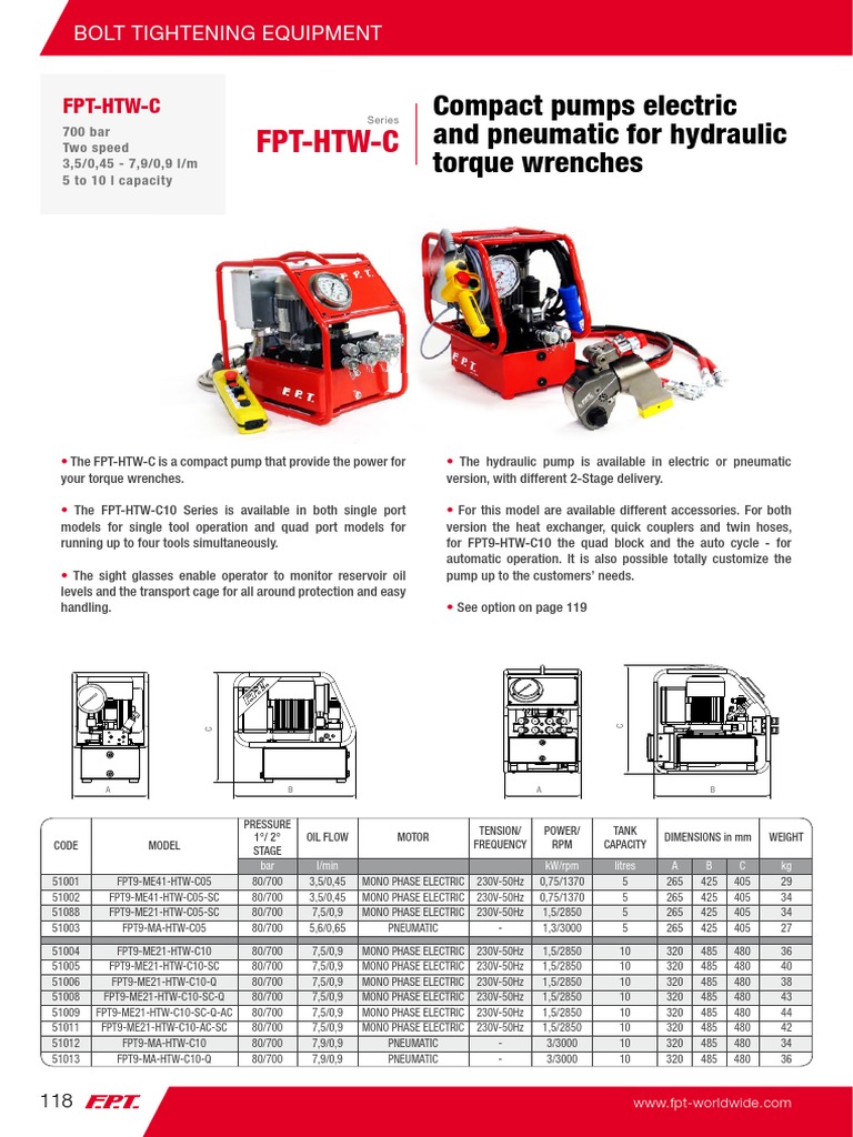 FPT-HTW-C Hydraulic Torque Pumps | PDF | Land Vehicles | Automotive ...