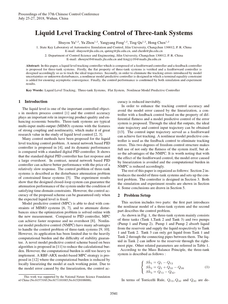 1liquid Level Tracking Control of Three-Tank Systems | PDF