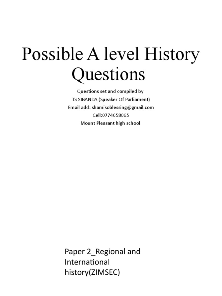 Possible a level history questions pdf