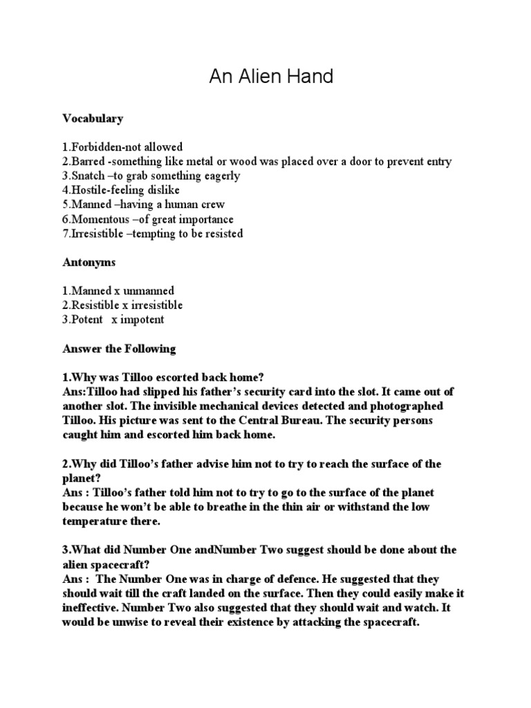An Alien Hand Notes Pdf Sun Physical Sciences