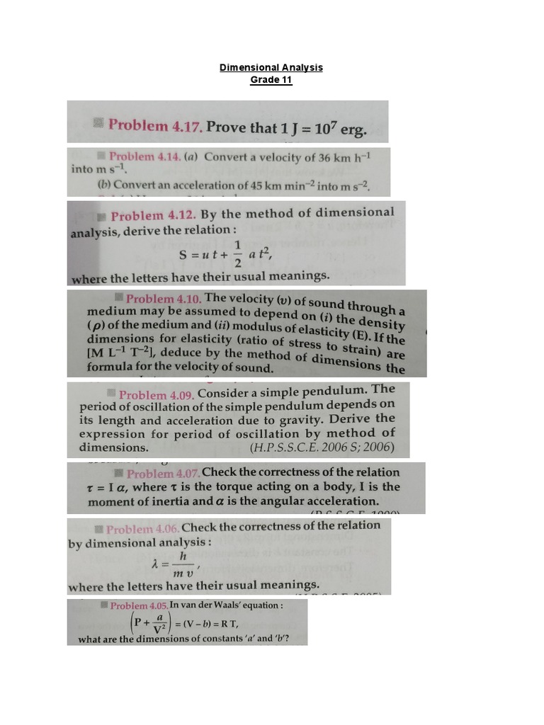 Dimensional Analysis PDF