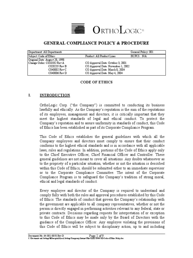 Codeofconduct | PDF | Regulatory Compliance | Board Of Directors