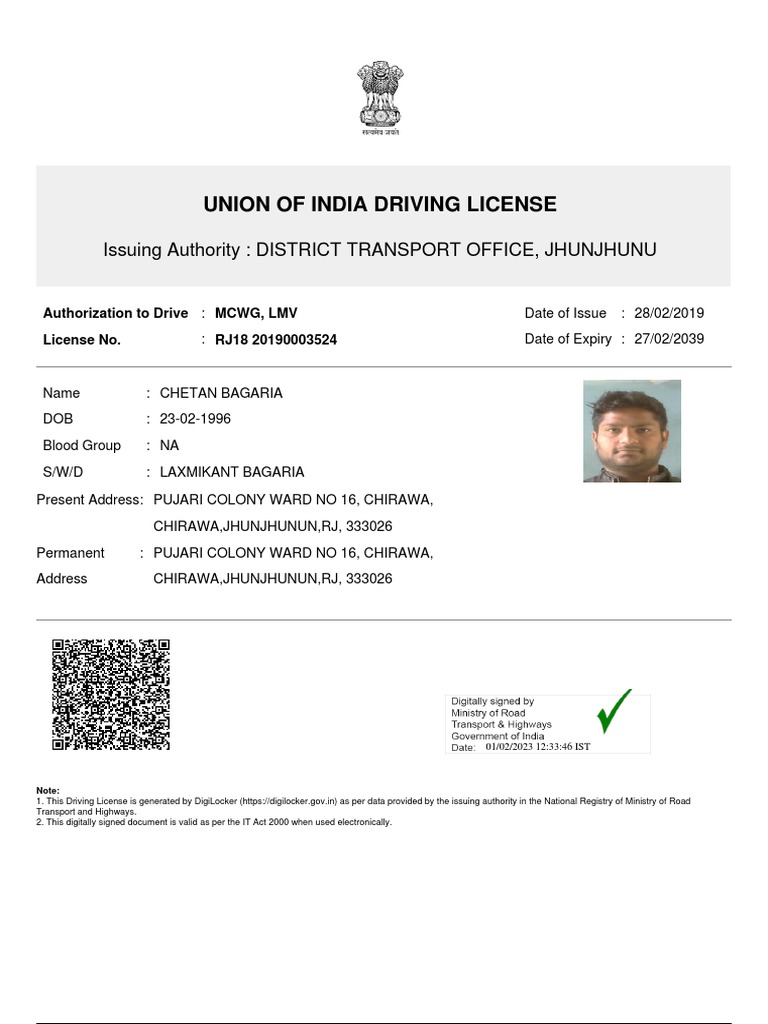 Union of India Driving License Details | PDF