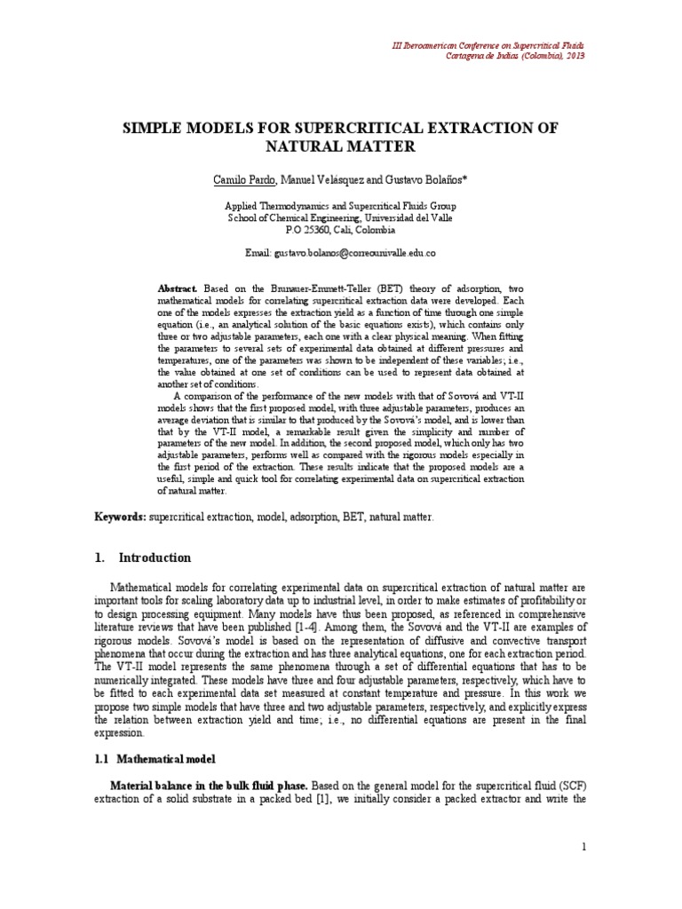 Simple Models for Supercritical Extraction | PDF | Supercritical Fluid ...