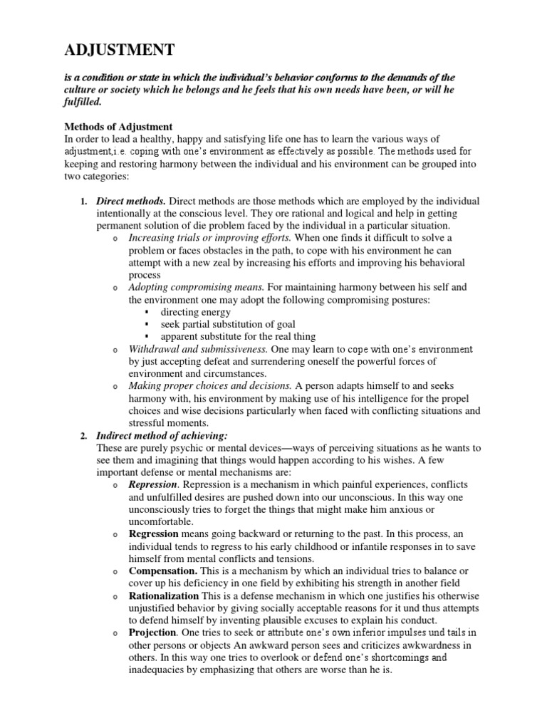 Methods of Psychological Adjustment | PDF | Applied Psychology | Mental ...