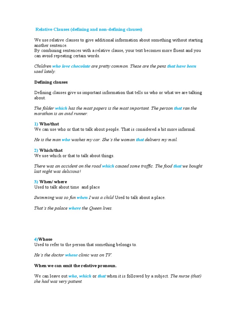 Relative Clauses (Defining and NonDefining Clauses) Who Love