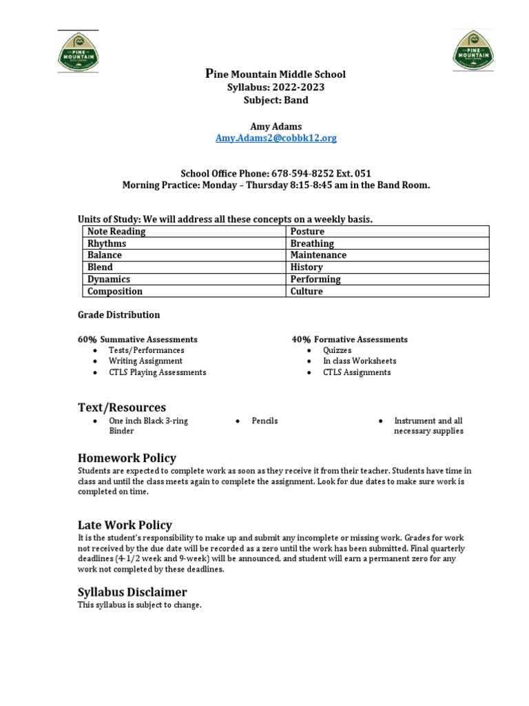 Band Syllabus 20222023 PDF
