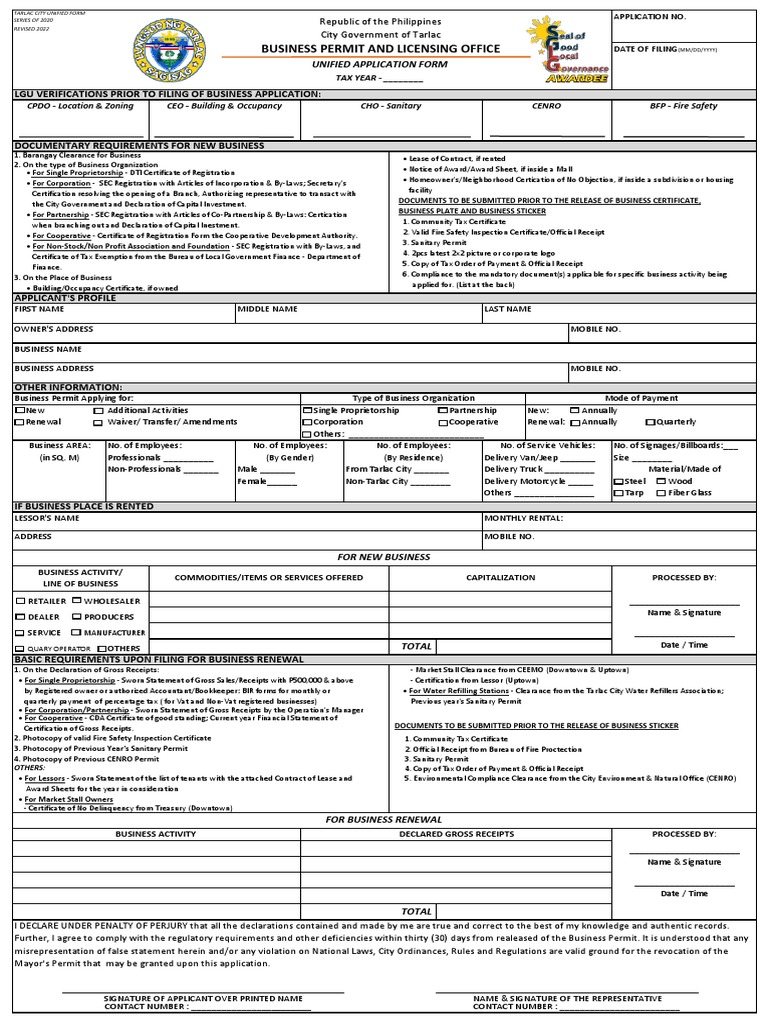 Tarlac City Business Permit Application | PDF | Lease | Business