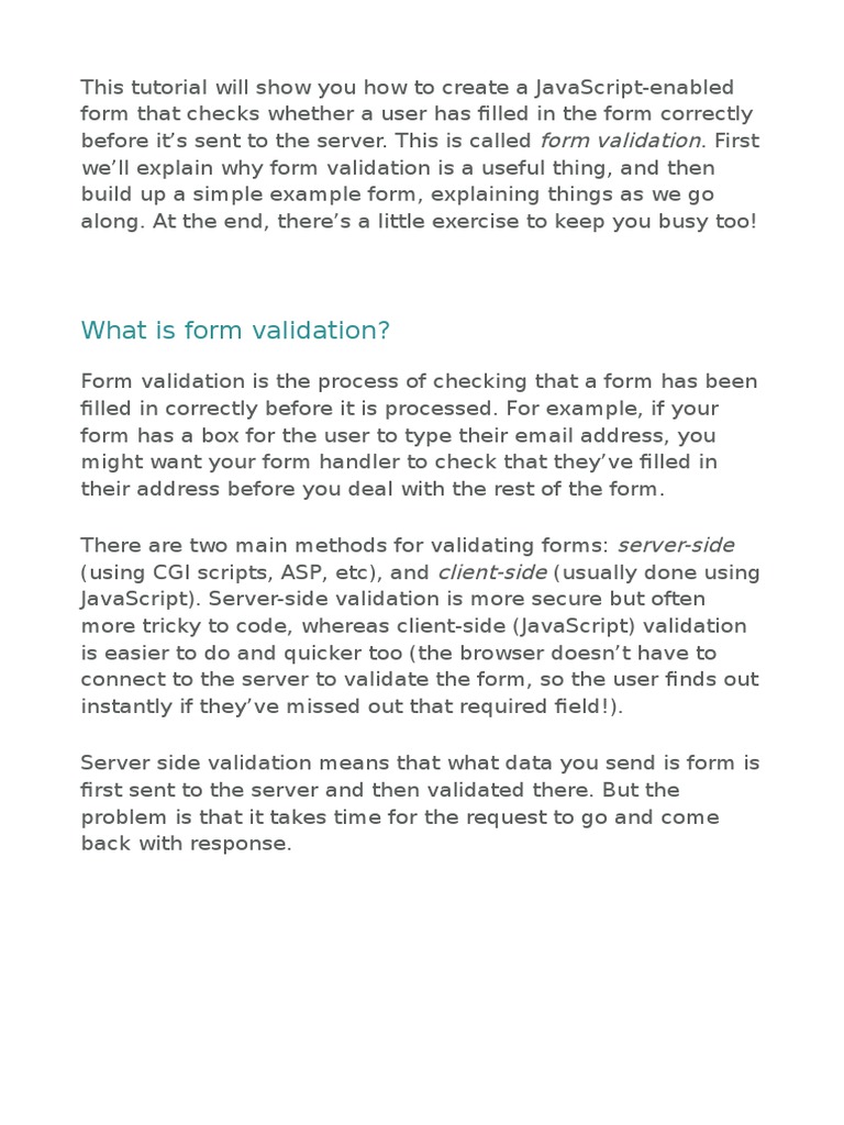 Form Validation | PDF | Dynamic Web Page | Java Script