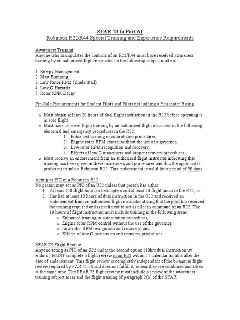 SFAR 73 To Part 61 | PDF | Flight Instructor | Helicopter Rotor