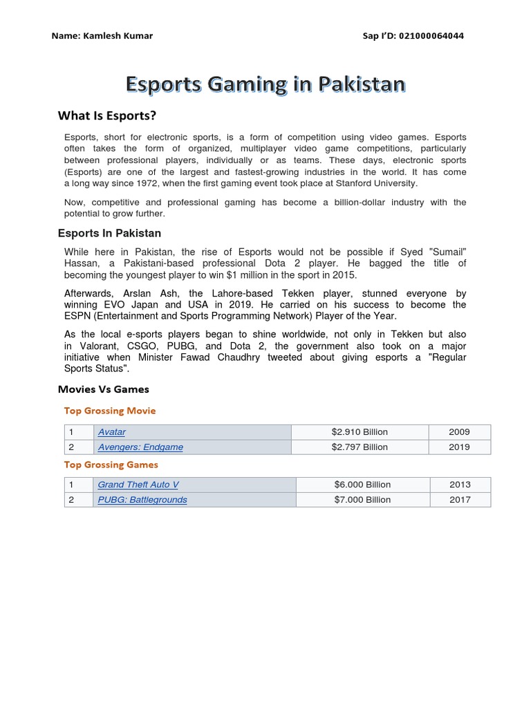 Esports Gaming in Pakistan PDF
