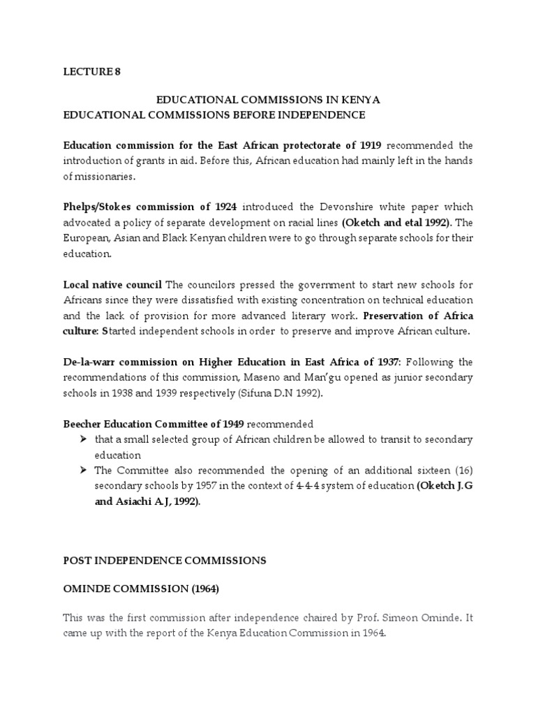 Education Commissions in Kenya Overview | PDF | Curriculum | Secondary ...