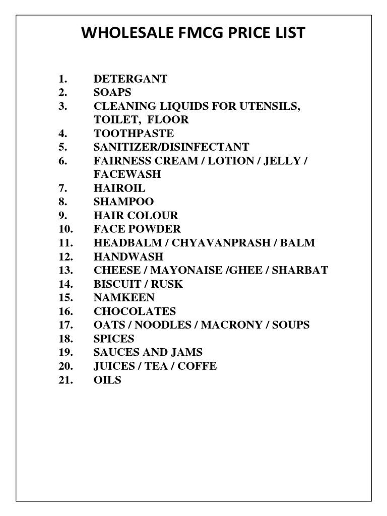 Price List FMCG PDF Foods