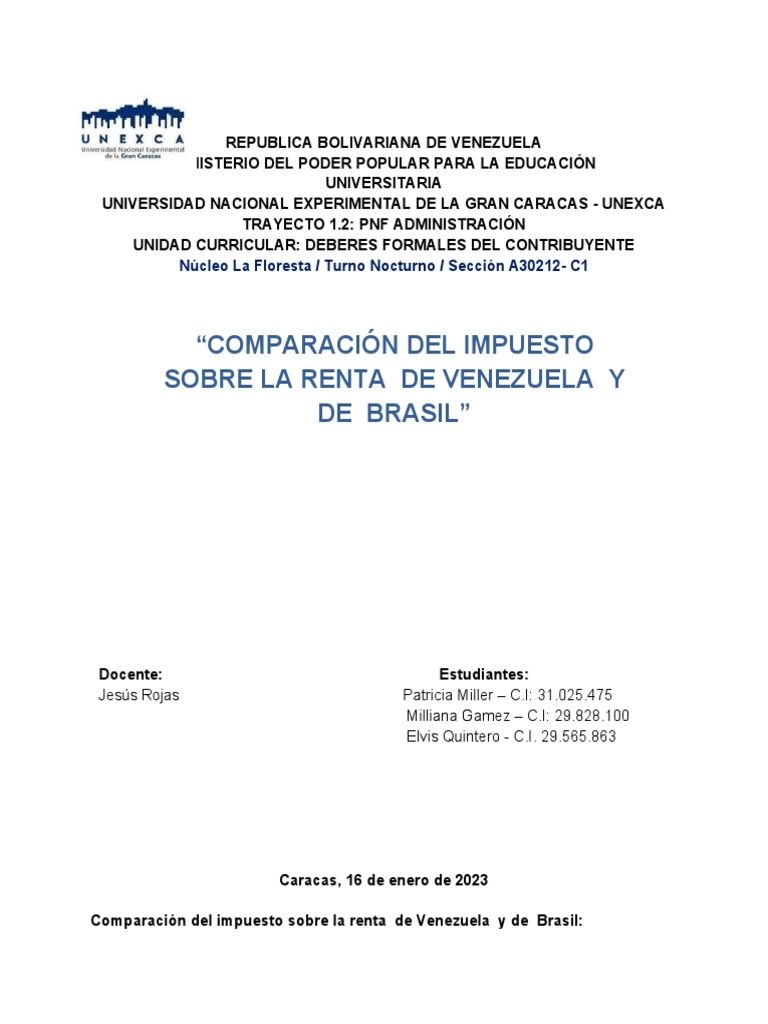 Impuesto sobre la Renta en Venezuela y Brasil | PDF