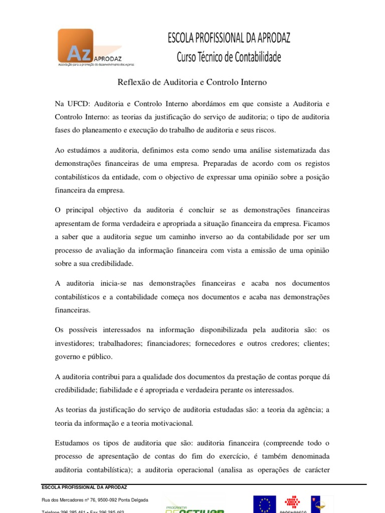 Auditoria e Controlo Interno 2025 | PDF | Contabilidade | Business