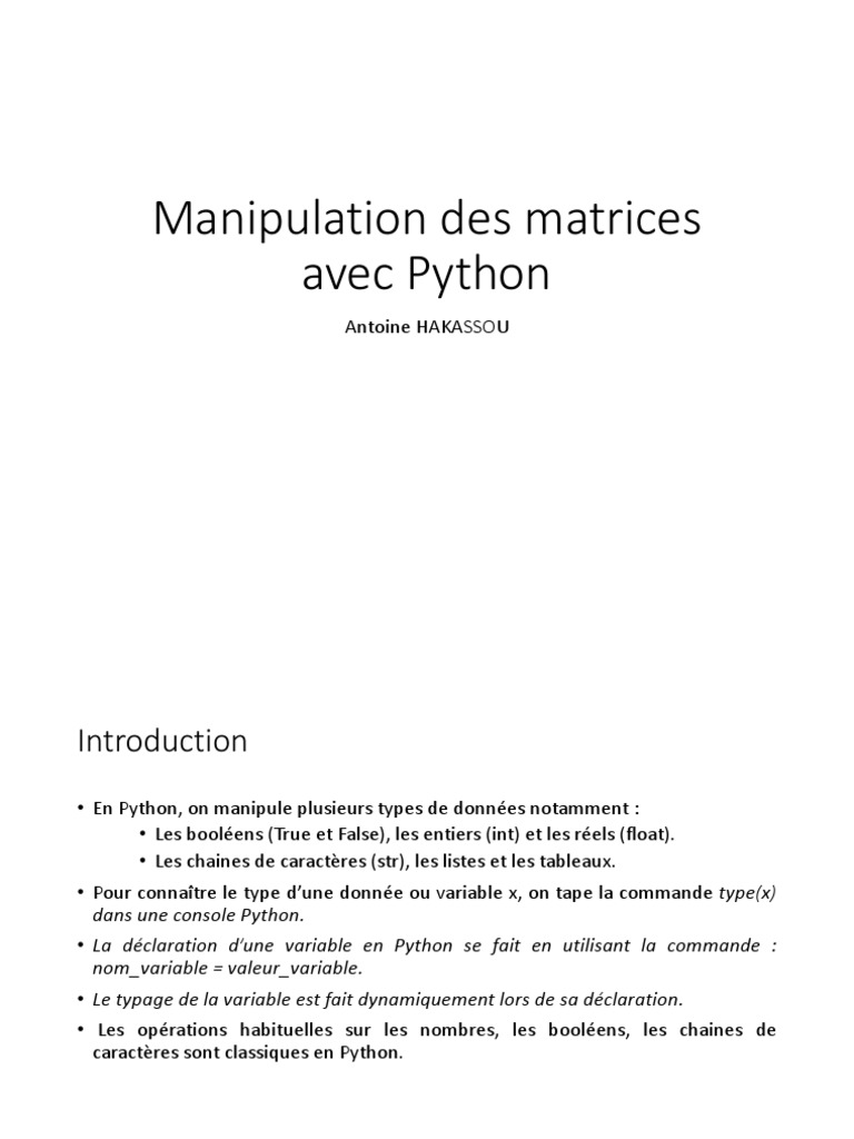 Manipulation Des Matrices Avec Python: Antoine HAKASSOU | PDF